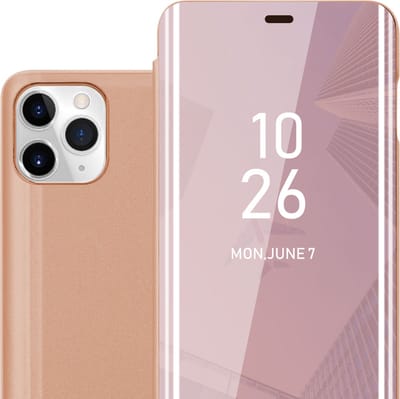 Cadorabo Hoesje geschikt voor Apple iPhone 11 PRO in KUNZIET ROZE - Clear View Spiegel Beschermende Case met Tribunefunctie 360 Graden Bescherming Book Case Cover Etui