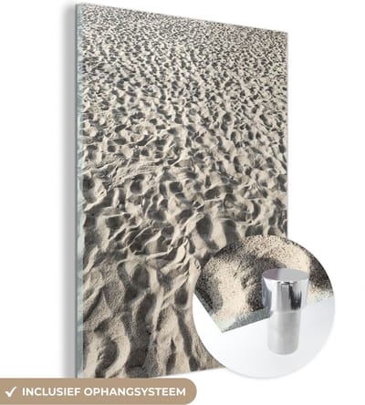 MuchoWow® Glasschilderij 120x160 cm - Schilderij acrylglas - Zand - Strand - Zomer - Foto op glas - Schilderijen