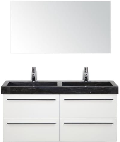 Seville Badmeubelset 120 cm - 4 Laden Wit Hoogglans - Wastafel Hardsteen Wit Lucca met Spiegel