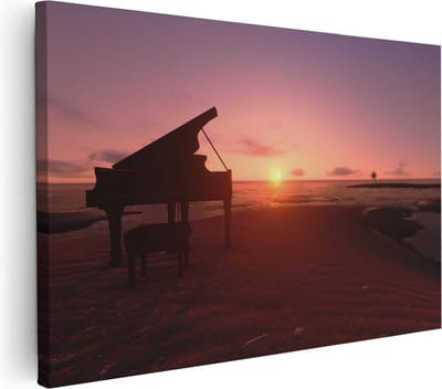 Artaza Canvas Schilderij Zonsondergang Zee - 30x20 cm - Klein - Wanddecoratie Strand - Muurdecoratie Piano - Kamer Accessoires
