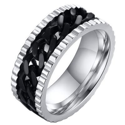 LGT Jewels edelstaal heren ring Cuban Link Zilver Zwart-21.5mm