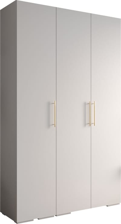 Opbergkast Kledingkast met 3 draaideuren Garderobekast slaapkamerkast Kledingstang met planken | Gouden Handgrepen, elegante kledingkast, glamoureuze stijl (LxHxP): 150x237x47 cm - IVONA 3 (Wit, 150 cm)