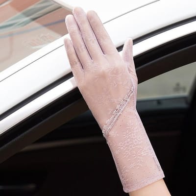 Zonwerende handschoenen voor lente en zomer, met veters, lichtgewicht en ademend, touchscreen handschoenen voor dames, ademende zonwerende handschoenen voor autorijden en fietsen. Average size white