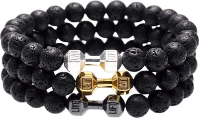 Kralen Armband met Gym Dumbbell - Lava - Fitness - Armbanden Heren Dames - Kralenarmband - Papa Cadeau Voor Mannen - Vaderdag