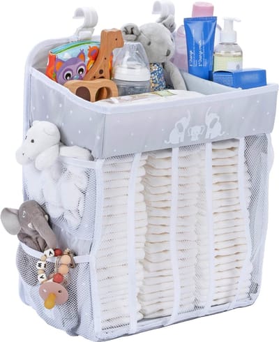 Grote commode-organizer om op te hangen - Babybed-organizer - Kinderkamer-organizer - Hangende opbergdeur - Commode-organizer met meerdere vakken - 50 x 34 cm - Grijs