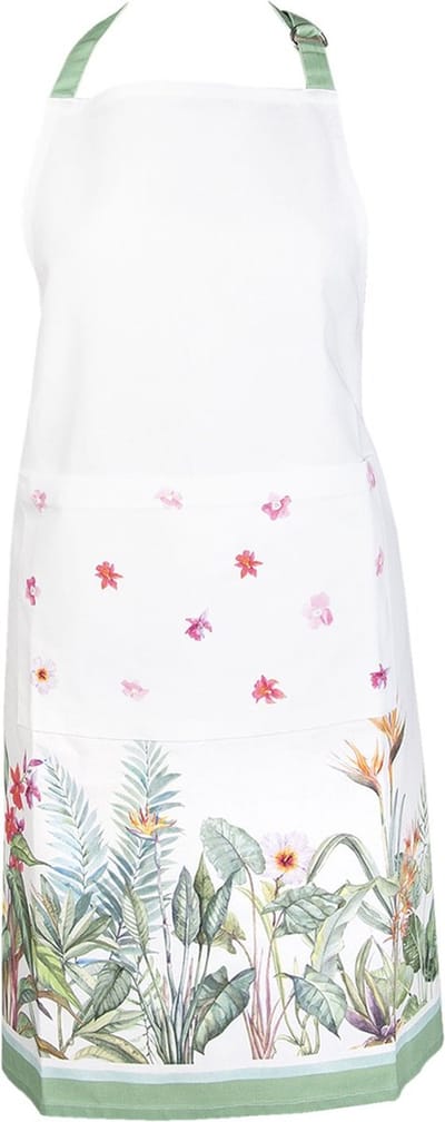 Clayre & Eef Keukenschort 70x85 cm Wit Groen Katoen Jungle Botanics BBQ Schort