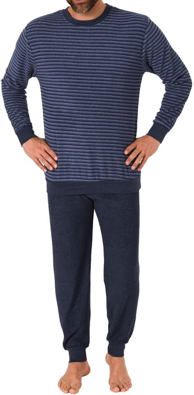 Herenpyjama in badstof met manchetten in elegante streepjeslook - 212 13 101