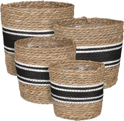 MICA DECORATIONS RACHEL MAND ROND ZWART SET VAN 4 - H25XD25CM