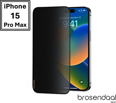Brosendaal Privacy Screenprotector geschikt voor iPhone 15 Pro Max – Mat Privacy Glass – Anti Reflectie – Kras- en Valbestendig