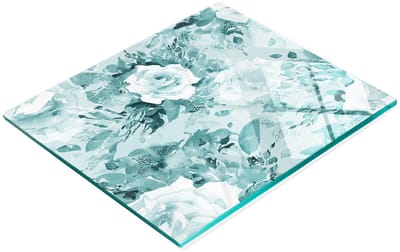 Keukenplank van gehard glas met decoratieve afbeelding van een groen boeket, 60x52 cm