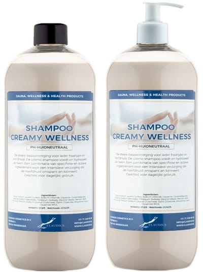 Shampoo Creamy Wellness - 1 liter (transparant) - 2 stuks - met witte pomp - Voordeelverpakking - Haarverzorging