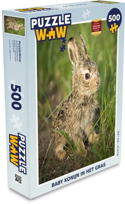 Puzzel Konijn - Bruin - Gras - Legpuzzel - Puzzel 500 stukjes