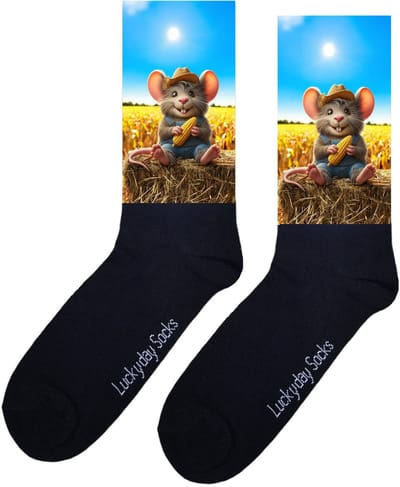Muis - Opkikker - Grappige sokken - Valentijns cadeau - Verjaardag cadeau - Sint cadeau - Leuke sokken - Aparte sokken - Vrolijke sokken - Boer - Mais - Hooi - Grappige cadeau - Kerstsokken - Vaderdag - Moederdag - Socks maken Happy - 37-44