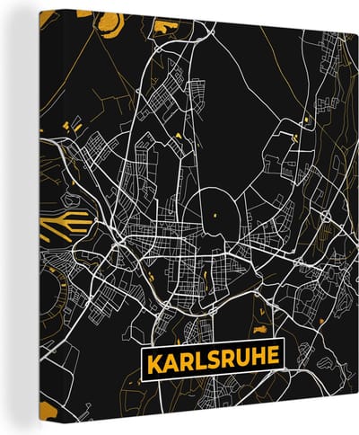 Canvas Schilderij Karlsruhe - Goud - Stadskaart - Plattegrond - Kaart - Duitsland - 20x20 cm - Wanddecoratie