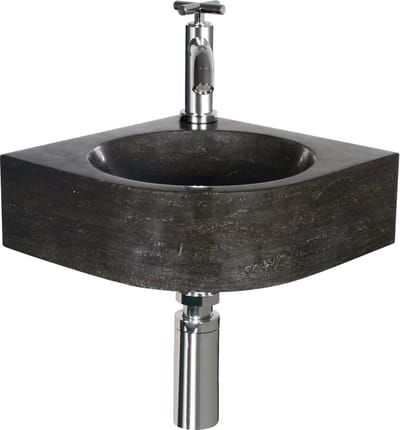 Fonteinset Viktor natuursteen met Lange kruiskopkraan - Toiletfontein - Handenwasser - Hardsteen
