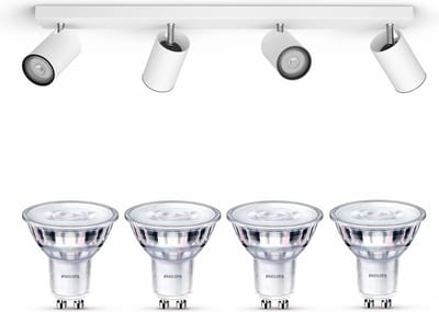 Philips Kosipo Opbouwspot (Wit) - Warmwit Licht - Plafondspot met 4 Lichtpunten - GU10 - SceneSwitch - Eenvoudig Dimbaar met Je Klassieke Schakelaar