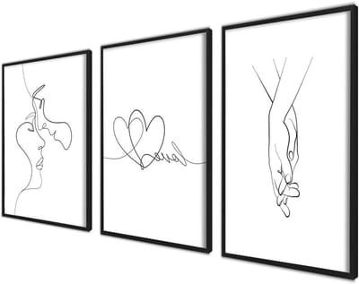 Posterset 3 Stuks - Wanddecoratie Set - Woonkamer Decoreren - Semi-Matte Finish - 30x40cm - Love Line