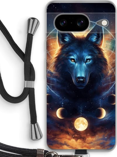 Case Company® - Hoesje met koord geschikt voor Google Pixel 8 hoesje met Koord - Wolf Dreamcatcher - Telefoonhoesje met Zwart Koord - Bescherming aan alle Kanten en Over de Schermrand