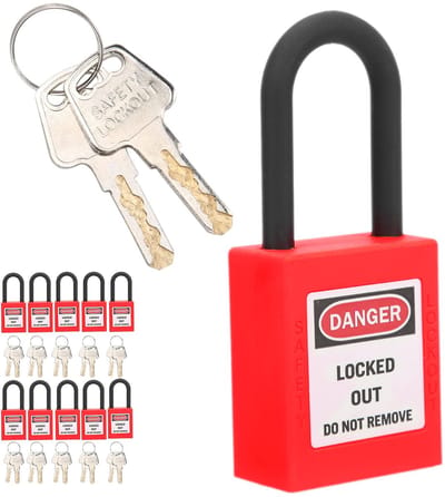 Dailygoods - Hangslot - Nylon Industrieel - Stevig en lichtgewicht - Geel - Lockout/tagout - Veiligheidsoplossing voor fabrieken - Rood