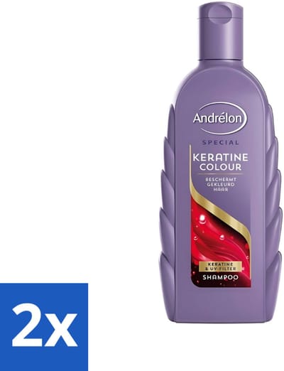 2 x Andrélon - Keratine Colour - Shampoo - Voor Gekleurd Haar - 300 ml - Keratine Shampoo - Gekleurd Haar - Kleurvervanging - Haarkleur Bescherming - Keratine En Vitamine E