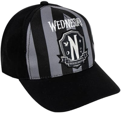 Wednesday Addams Kinderpet – Zwart – Maat 55 cm – Netflix Serie – Verstelbare Cap - (3–12 jaar)