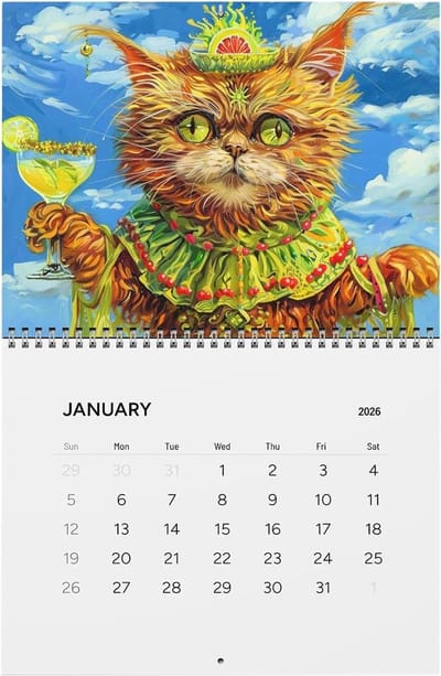 Kattenkalender 2026 - Wandplanner Papier - Planning Thuis - Grappige Illustraties - 28 x 21.5 cm - Multicolor