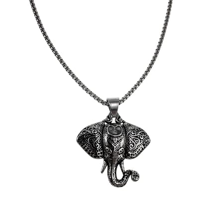 60cm x 3mm Jasseron-Ketting + Olifant Hanger Unisex - RVS - Grote Olifantenkop Hanger met Ketting Dames - Heren