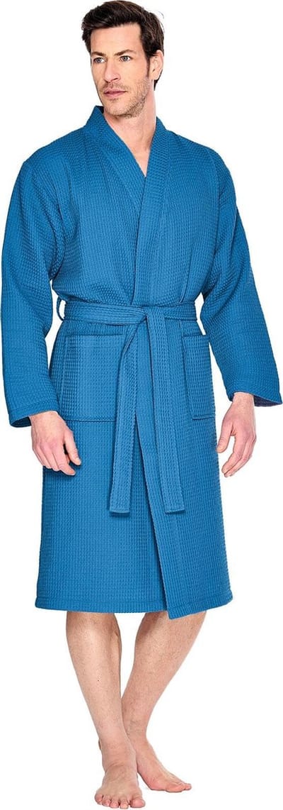 Sauna badjas kobalt XXL - unisex kimono badjas - biologisch katoen