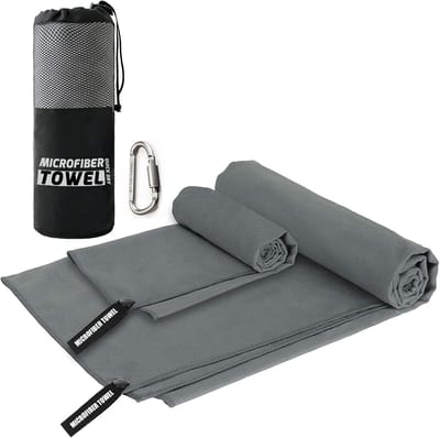 Reishanddoek Set van Microvezel - Sneldrogend, Super Absorberend, Compact en Lichtgewicht voor Kamperen, Wandelen, Yoga en Zwemmen - Inclusief 2 Groottes met Draagtas en Clip