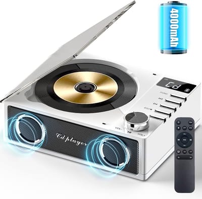Draagbare Bluetooth CD-speler met dubbele luidsprekers en 4000mAh batterij, afstandsbediening en LCD-scherm
