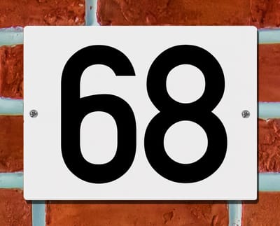 Huisnummerbord Wit - Nummer 68 - 15 x 12 cm - incl. bevestiging | - naambord - nummerbord - voordeur