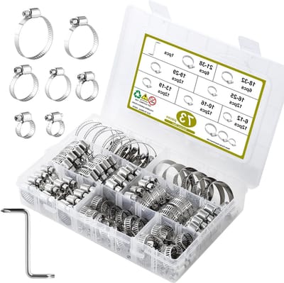Complete Set van 73 RVS Slangklemmen 6–38 mm, Verstelbare Klemmen in 7 Maten met Schroevendraaier, Perfect voor Waterleidingen, Auto's en Huishoudelijk Gebruik
