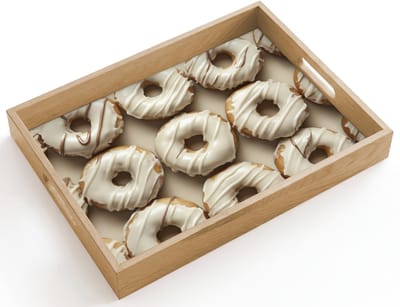 Dienblad hout 40x30 cm - Schootdienblad - Donuts - Chocolade - Wit - Beige - Borrelplank rechthoek - Plateau dienbladen