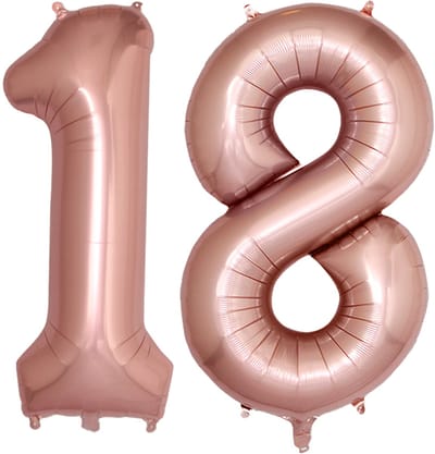 BTH – Folie Ballon Cijfer 18 – Rosé Goud – Feestversiering – Helium of Lucht – Verjaardag Decoratie – Met Rietje – 86cm