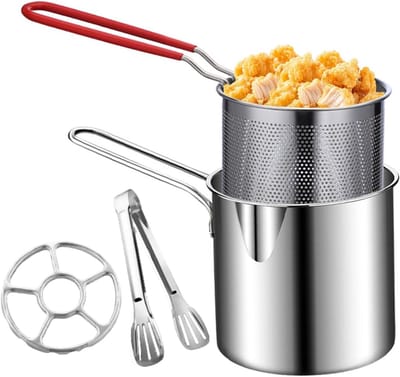 Frituurpan - Braadpan - Lekker Koken - Roestvrij Staal - 15x17x15 cm - Zilverkleurig