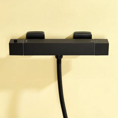 Auralum Max Thermostatische Douchekraan - 15 cm - vierkant Douchemengkraan - Waterbesparend - Met CoolTouch technologie - Inclusief koppelingen - Mat zwart