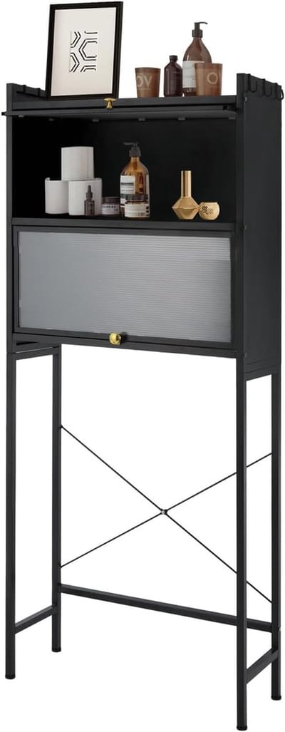 Wasmachinekast - Wasrek met opbergruimte - Ruimte organiseren - Versterkt koolstofstaal - 70x25x167cm - Zwart