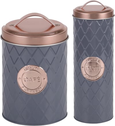 Urban Living Bewaarblikken - metaal - grijs/rosé - 2 maten - opberg/voorraad - koffie - pasta