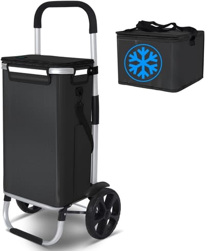 Winkelwagen met Wielen - Boodschappentrolley - Boodschappen Vervoeren - Inclusief Koeltas - 50 Liter - Zwart