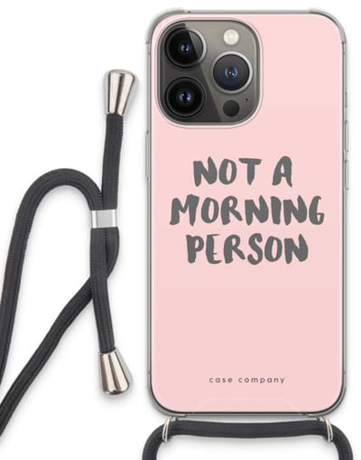 Case Company® - Hoesje met koord geschikt voor iPhone 13 Pro hoesje met Koord - Morning person - Telefoonhoesje met Zwart Koord - Bescherming aan alle Kanten en Over de Schermrand