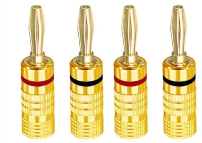Banaanstekkers Goud – Premium Bananas Plug Connectoren - Set van 4 (2x Rood / 2x Zwart) - Gold plated