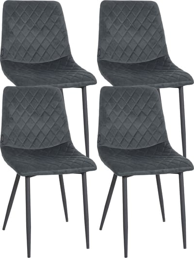 CLP Telde Set van 4 Eetkamerstoelen - Zonder armleuning - Metaal frame - Fluweel - Velvet - donkergrijs