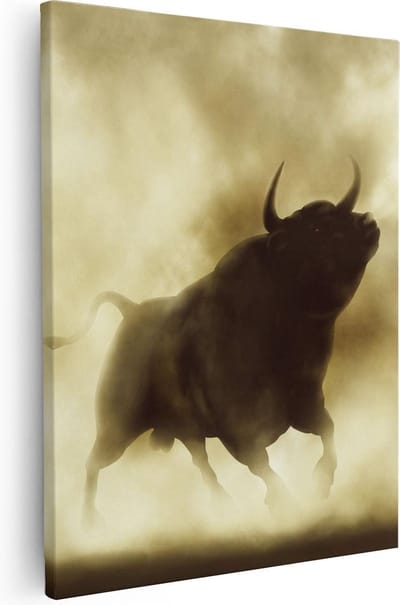 Artaza Canvas Schilderij Stierenkop - 40x50 cm - Wanddecoratie Mancave - Muurdecoratie Dierenkop - Kamer Accessoires