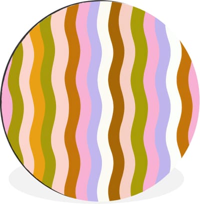 WallCircle - Wandcirkel - Muurcirkel - lijnen - Golven - Pastelkleuren - Patroon - Aluminium - Dibond - 30x30 cm - Binnen en Buiten