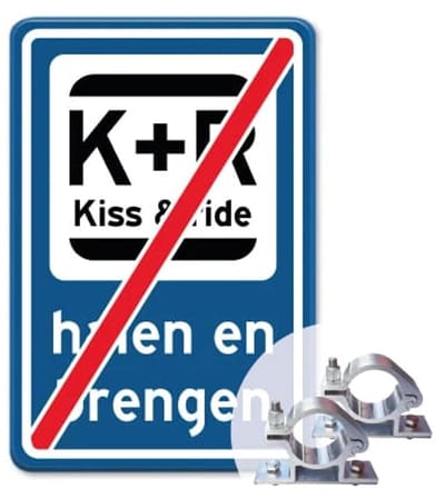 Bord Einde zone Kiss and Ride - blauw - Weerbestendig Aluminium - 40x60 cm - Bevestiging: Met paalbeugels Ø48mm