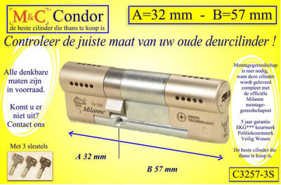 M&C Condor - High Security deurcilinder  - SKG*** - 32x57 mm - Politiekeurmerk Veilig Wonen  -  inclusief gereedschap montageset
