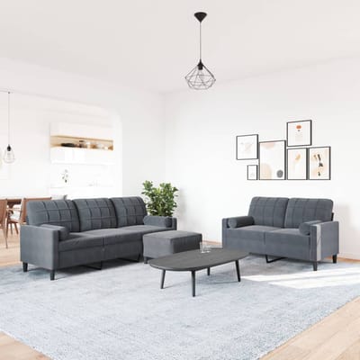 vidaXL - 3-delige - Loungeset - met - kussens - fluweel - donkergrijs
