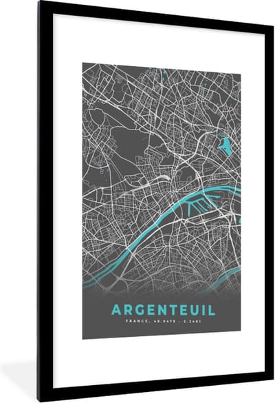 Fotolijst incl. Poster - Argenteuil - Frankrijk - Plattegrond - Stadskaart - Kaart - 60x90 cm - Posterlijst