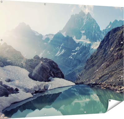 Gards Tuinposter Landschap berg meer - 150x120 cm - Tuindoek - Tuindecoratie - Wanddecoratie buiten - Tuinschilderij