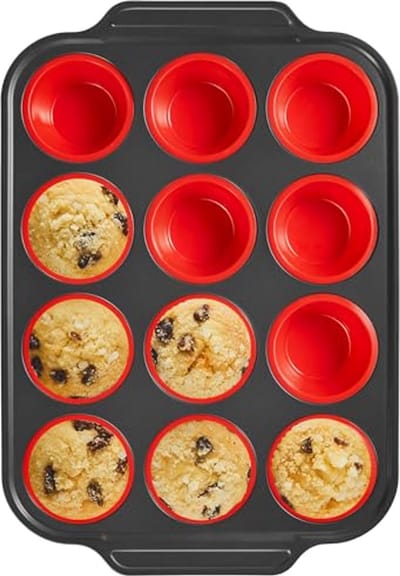 Siliconen Muffinvorm met Metalen Frame voor 12 Cupcakes – Antiaanbak, Niet Giftig, Eenvoudig Losmaken